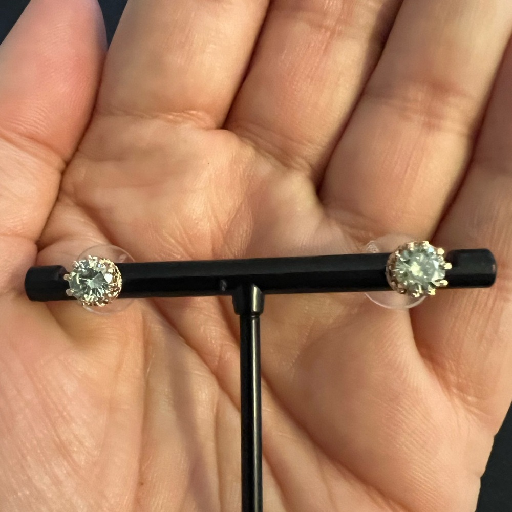 Gold Over Silver Green Cubic Zirconia Earrings